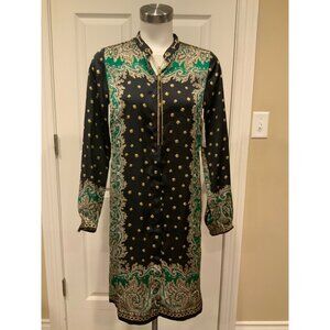 Michael Kors Navy Blue Tan Green Geometric Paisley Dress W/ Chain Size XS, NWT!